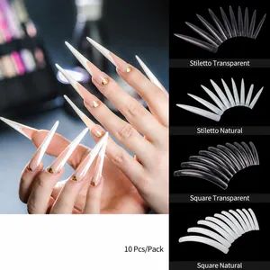 Extra Long Stiletto Square Nail Tips Professional Salon Fake Nails ABS Plastic Transparent Natural For Performance Art