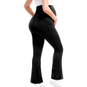 Close-up of maternity yoga pants featuring high waist support and functional side pockets