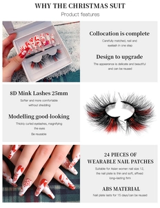 Detail view of 25mm mink eyelashes and 24pcs reusable ABS press-on nails Christmas set