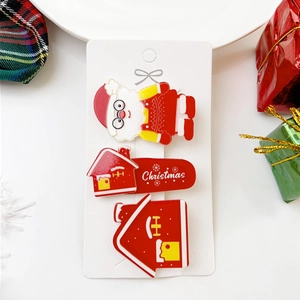 Lot de 3 barrettes de Noël en acrylique avec Père Noël et design de maison rouge