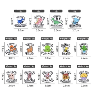 Cute cartoon dinosaur and food enamel pins set with funny puns for bags and jackets