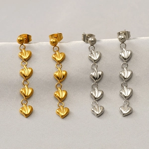 Boucles D'Oreilles Pendantes Coeur En Acier Inoxydable Plaqué Or 18K Bijoux Tendance À Franges Multi-Niveaux Pour Femmes