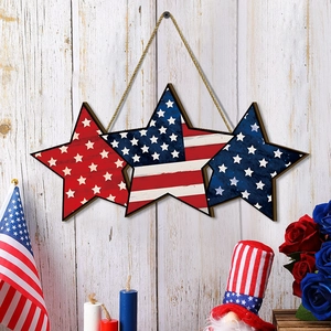 Three-tiered patriotic wooden stars hanging sign for July 4th American Independence Day