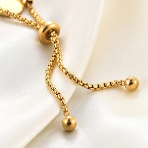 Adjustable 18K gold stainless steel box chain bracelet with sliding clasp and round charms