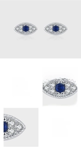 Detailed macro view of S925 sterling silver evil eye stud earrings with blue zircon