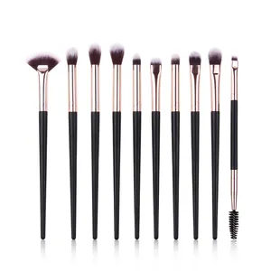 Set of 10 professional makeup brushes with rose gold ferrules and soft gradient bristles