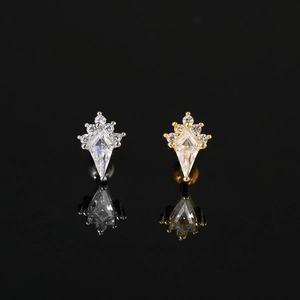 Pair of stainless steel helix earrings with micro-inlaid cubic zirconia in gold and silver