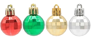 Detailed view of 3cm diamond-shaped plaid Christmas balls in red, green, gold, and silver