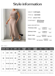 Größentabelle für Damen-Kurzarmset mit US-, UK- und EU-Maßen für Top und Kleid