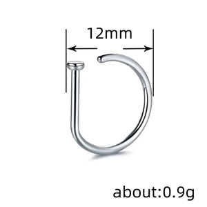 Polished silver D-shaped 12mm stainless steel nose ring jewelry for men and women