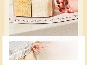 Detail of press-design seasoning box lid showing the one-handed opening mechanism