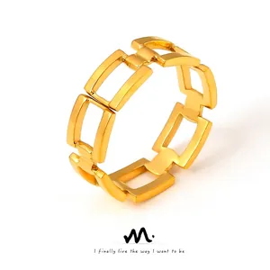 Minimalistischer Titanstahl Vergoldeter Geometrischer Hohler Quadratischer Kettenring Für Damen Mode Design Offener Finger Schmuck
