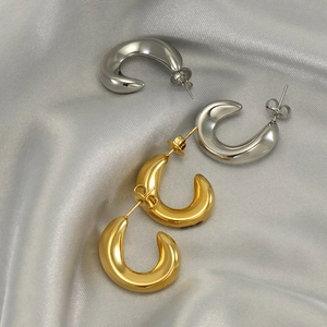 C-Shaped Hoop Stud Earrings 18K Gold Plated Stainless Steel Minimalist Polished Fashion Jewelry For Women