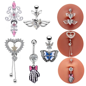Exquisite Alloy Rhinestone Heart Angel Wings Butterfly Belly Rings For Women Fashion Piercing Body Jewelry Dangle Navel Ring