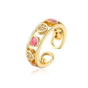 18K gold plated heart ring with pink enamel and sparkling zircon accents for women