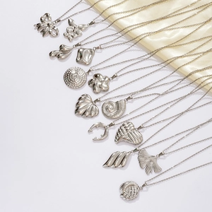 Polished silver stainless steel necklaces with butterfly, heart and floral charms set