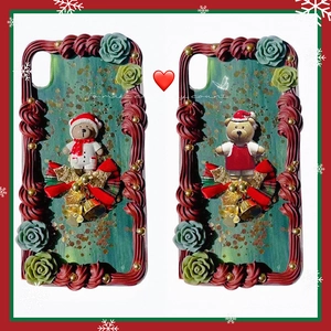 Christmas bear resin phone case with cream glue, red and green festive DIY decorations