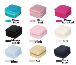 Multiple colors of PU leather square travel jewelry boxes with zipper closures