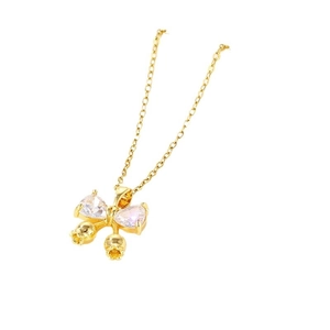 Titanium steel bowknot necklace with zircon pendant in gold finish on white background