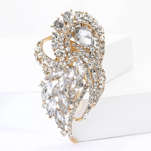 Macro shot of high-end alloy crystal brooch with floral rhinestones on white display