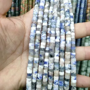Macro shot of 3x6mm natural blue stone spacer beads for DIY jewelry making