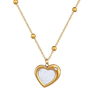 Minimalist gold heart pendant necklace with white inlay and sparkling crystal accents