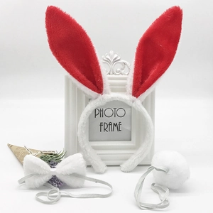 Three-piece plush bunny ears set with headband, bow tie, and tail for party roleplay