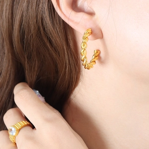 French style gold twisted hoop earrings and zircon ring jewelry set for women
