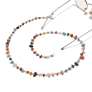 Fashionable gold metal chain with colorful natural stone beads for eyewear and styling