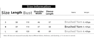 Size chart showing S-L measurements for the crew neck diamond pattern knitted sweater