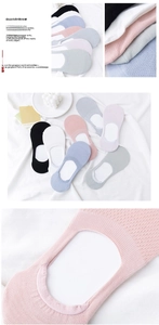 Detailed macro view of breathable mesh knit and soft fabric on women's invisible cotton socks