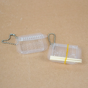 Miniature dollhouse fast food container pendants with tiny chopsticks and metal chains
