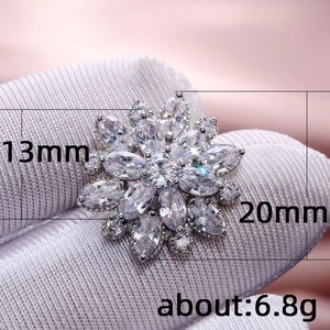Luxury sunflower double-layer zircon stud earrings in silver tone, size 20mm x 13mm