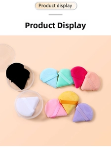Set di piumini da cipria triangolari colorati con nastro in custodia trasparente