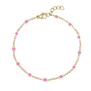 Bracelet élégant en chaîne dorée avec petites perles en époxy roses et fermoir mousqueton