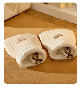 Saco de dormir grueso para gatos con forro cálido de lana y tejido acolchado de invierno