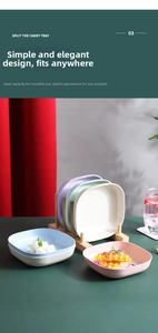 Detail of macaron-colored square trays on a wooden storage rack for snack organization