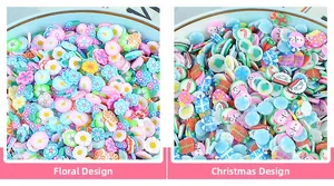 Detailed comparison of 5mm colorful polymer clay fruit and flower slices for DIY nail art