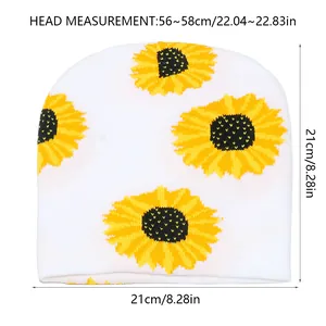 Size chart for knit beanie showing 21x21cm dimensions and 56-58cm head measurement