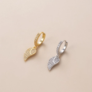 Elegant gold and silver leaf hoop earrings with shimmering cubic zirconia stones