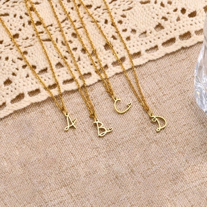 Gold stainless steel heart letter A-D necklace with delicate cable chain