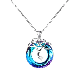 S925 sterling silver infinity heart necklace with blue gradient crystal pendant