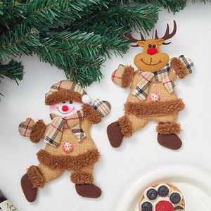 Festive burlap Christmas hanging ornaments featuring a cute snowman and reindeer design