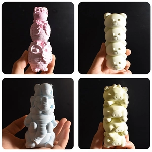 Handheld owl and bear stackable silicone molds for DIY gypsum plaster candle crafts