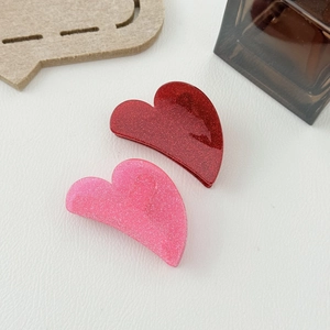 Heart Shaped Hair Claw Clips Glitter Acrylic Candy Color Korean Style Hairpin For Women Styling Accessories