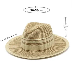 Size guide for straw Panama hat showing 58cm head circumference and 7cm brim width