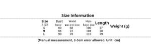 Detailed size chart for women's polka dot dress with bust waist and hip measurements