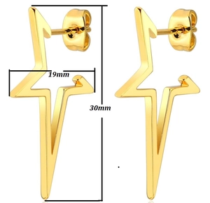Detailed dimension view of gold star earrings measuring thirty millimeters in height
