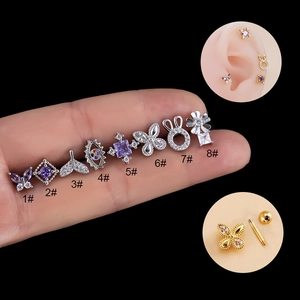 Purple zircon butterfly and fishtail cartilage stud set with screw back closure