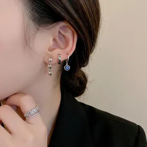 Chic 6-piece silver heart earring set for women featuring minimalist studs and hoops
